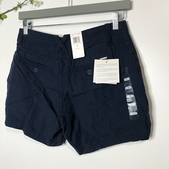 Calvin Klein Navy Blue Linen Blend Shorts NWT! - Picture 3 of 8